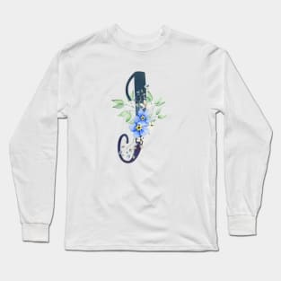 Floral Monogram J Wild Blue Flowers Long Sleeve T-Shirt